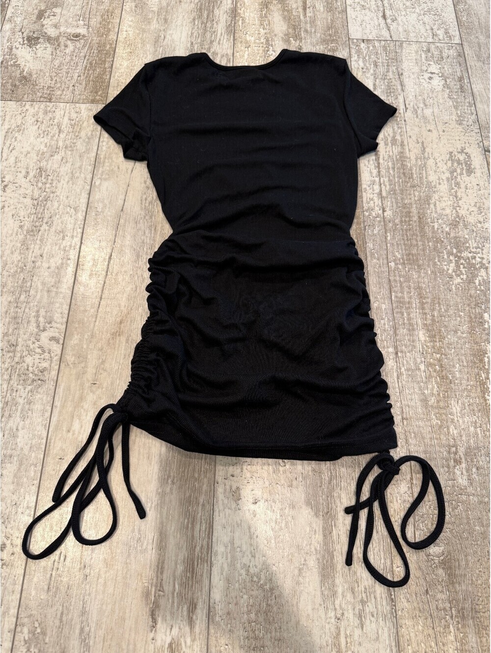 SHEIN Womens S Black Ruched Drawstring Mini Dress Bodycon Y2K